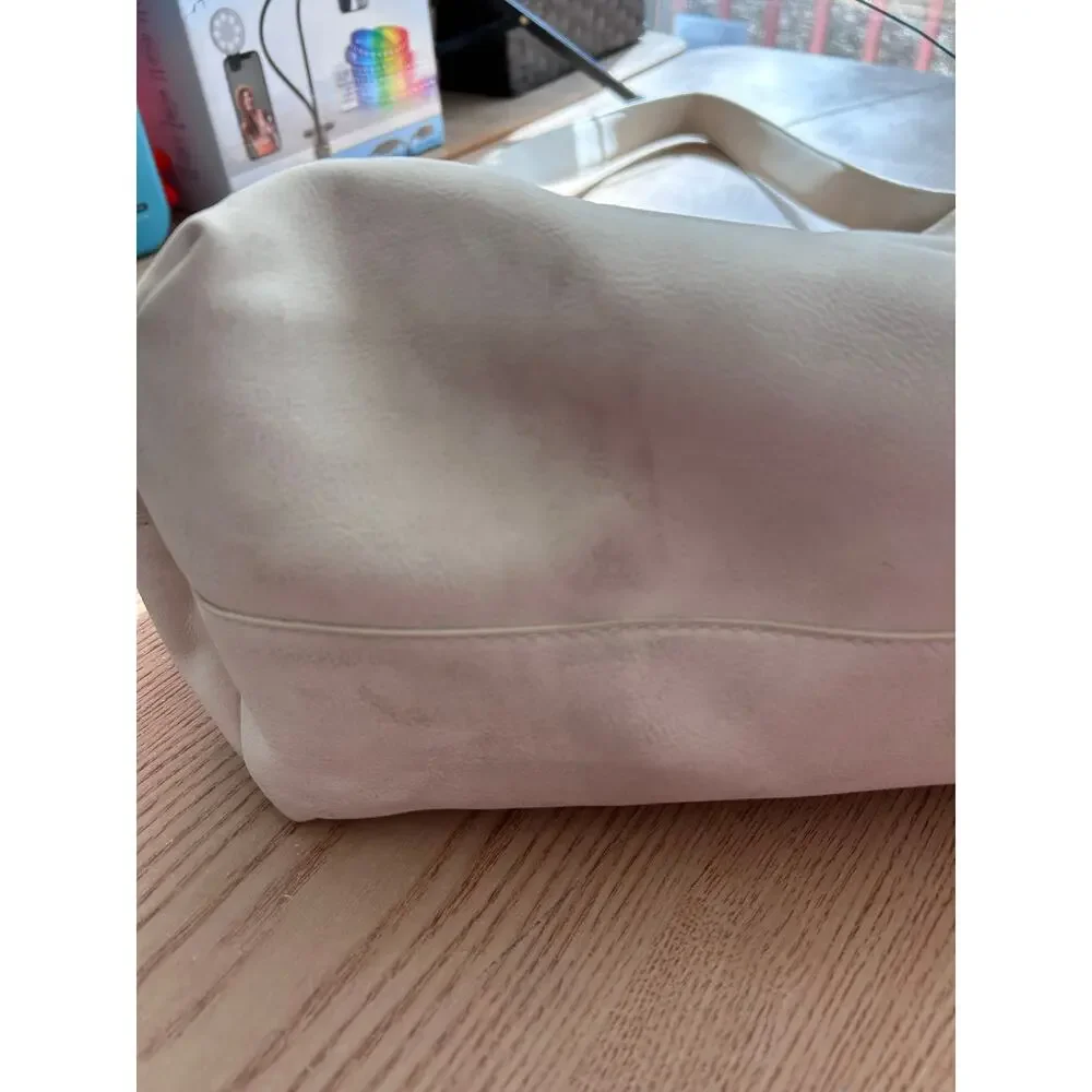 New Womens Universal Thread Faux Leather Look Handbag Purse Cream 15”x16” w/flaw